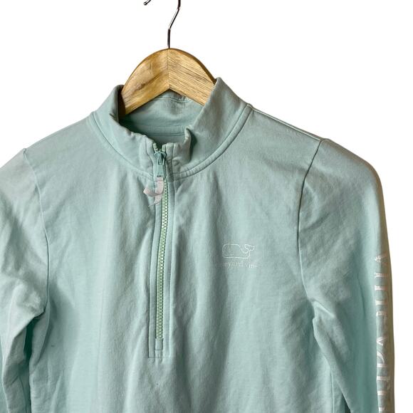Vineyard Vines Mint Green 1/4 Zip Pullover Dress Kangaroo Pocket Girl's Large 14 - Picture 3 of 9
